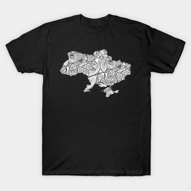 Mandala art map of Ukraine with text in white T-Shirt by Happy Citizen